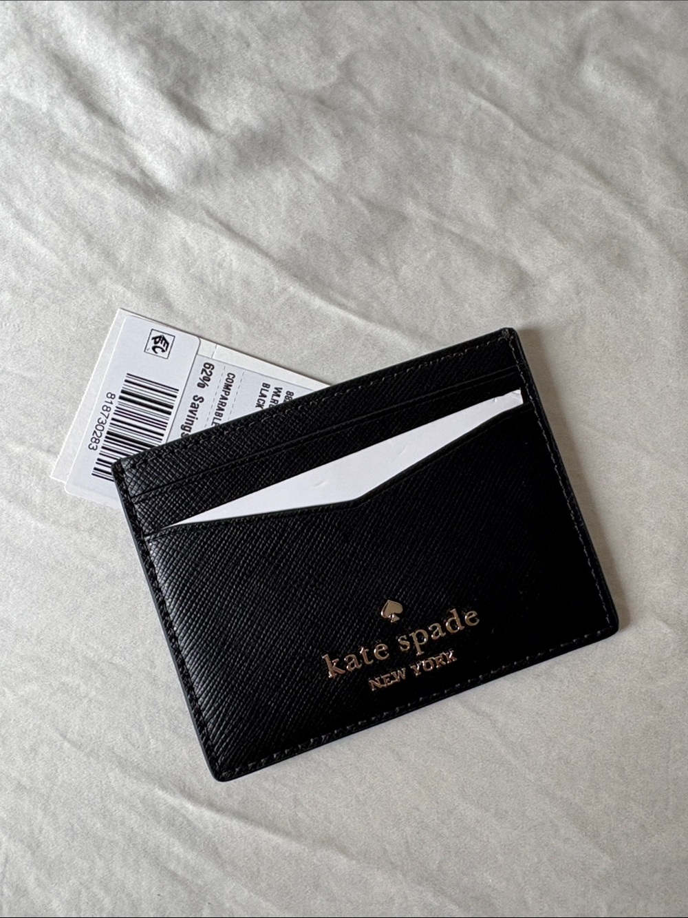 NWT Kate Spade Black Leather Card Case with Gold Logo